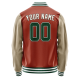 Custom Texas-Orange Cream Solid Color Varsity Letterman Jacket