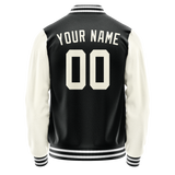 Custom Black Cream Solid Color Varsity Letterman Jacket