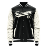 Custom Black Cream Solid Color Varsity Letterman Jacket
