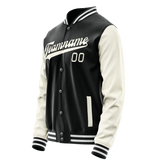 Custom Black Cream Solid Color Varsity Letterman Jacket