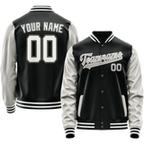 Custom Black Gray Solid Color Varsity Letterman Jacket