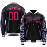 Custom Black Purple Solid Color Varsity Letterman Jacket