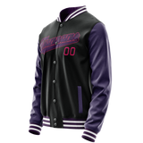 Custom Black Purple Solid Color Varsity Letterman Jacket