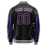 Custom Black Purple Solid Color Varsity Letterman Jacket