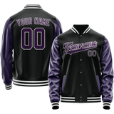 Custom Black Purple Solid Color Varsity Letterman Jacket