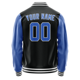 Custom Black Light-Blue Solid Color Varsity Letterman Jacket