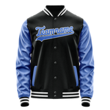 Custom Black Light-Blue Solid Color Varsity Letterman Jacket