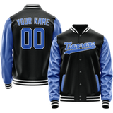 Custom Black Light-Blue Solid Color Varsity Letterman Jacket