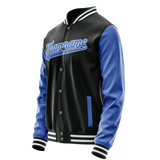Custom Black Light-Blue Solid Color Varsity Letterman Jacket