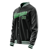 Custom Black Neon-Green Solid Color Varsity Letterman Jacket