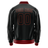 Custom Black Orange Solid Color Varsity Letterman Jacket