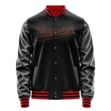 Custom Black Orange Solid Color Varsity Letterman Jacket
