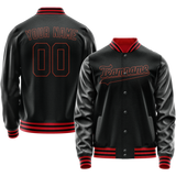 Custom Black Orange Solid Color Varsity Letterman Jacket