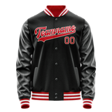 Custom Black Red Solid Color Varsity Letterman Jacket