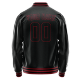 Custom Black Crimson Solid Color Varsity Letterman Jacket