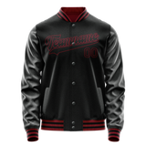 Custom Black Crimson Solid Color Varsity Letterman Jacket