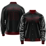 Custom Black Crimson Solid Color Varsity Letterman Jacket