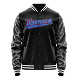 Custom Black Light-Blue Solid Color Varsity Letterman Jacket