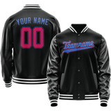 Custom Black Light-Blue Solid Color Varsity Letterman Jacket