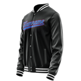 Custom Black Light-Blue Solid Color Varsity Letterman Jacket