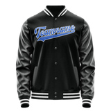 Custom Black Light-Blue Solid Color Varsity Letterman Jacket