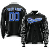Custom Black Light-Blue Solid Color Varsity Letterman Jacket