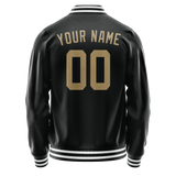 Custom Black Cream Solid Color Varsity Letterman Jacket