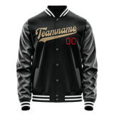 Custom Black Cream Solid Color Varsity Letterman Jacket