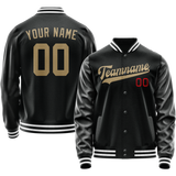 Custom Black Cream Solid Color Varsity Letterman Jacket