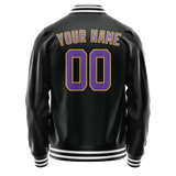 Custom Black Purple Solid Color Varsity Letterman Jacket