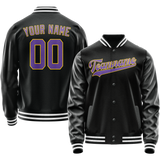 Custom Black Purple Solid Color Varsity Letterman Jacket