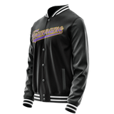 Custom Black Purple Solid Color Varsity Letterman Jacket