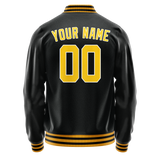 Custom Black Gold Solid Color Varsity Letterman Jacket