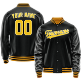 Custom Black Gold Solid Color Varsity Letterman Jacket