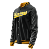 Custom Black Gold Solid Color Varsity Letterman Jacket