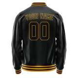 Custom Black Old-Gold Solid Color Varsity Letterman Jacket
