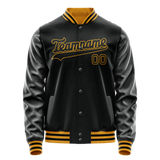 Custom Black Old-Gold Solid Color Varsity Letterman Jacket