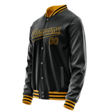 Custom Black Old-Gold Solid Color Varsity Letterman Jacket