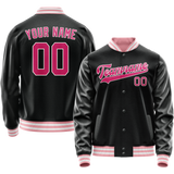 Custom Black Pink Solid Color Varsity Letterman Jacket