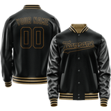 Custom Black Old-Gold Solid Color Varsity Letterman Jacket
