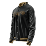 Custom Black Old-Gold Solid Color Varsity Letterman Jacket