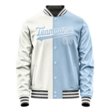 Custom White Light-Blue Split Varsity Letterman Jacket