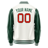 Custom White Kelly-Green Solid Color Varsity Letterman Jacket