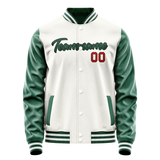 Custom White Kelly-Green Solid Color Varsity Letterman Jacket