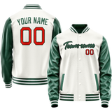 Custom White Kelly-Green Solid Color Varsity Letterman Jacket