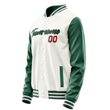 Custom White Kelly-Green Solid Color Varsity Letterman Jacket