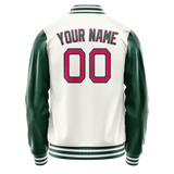 Custom White Kelly-Green Solid Color Varsity Letterman Jacket