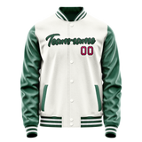 Custom White Kelly-Green Solid Color Varsity Letterman Jacket