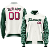 Custom White Kelly-Green Solid Color Varsity Letterman Jacket