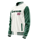 Custom White Kelly-Green Solid Color Varsity Letterman Jacket